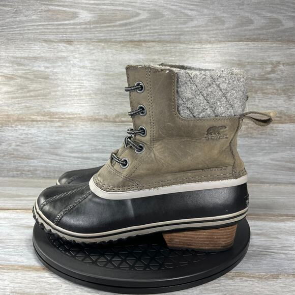Sorel Women's Slimpack Lace II Quarry Black Waterproof Winter Snow Boots Size 9 - Picture 1 of 11